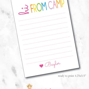 Enfants imprimables salut du camp, papeterie de camp de nuit pour filles ou garçons