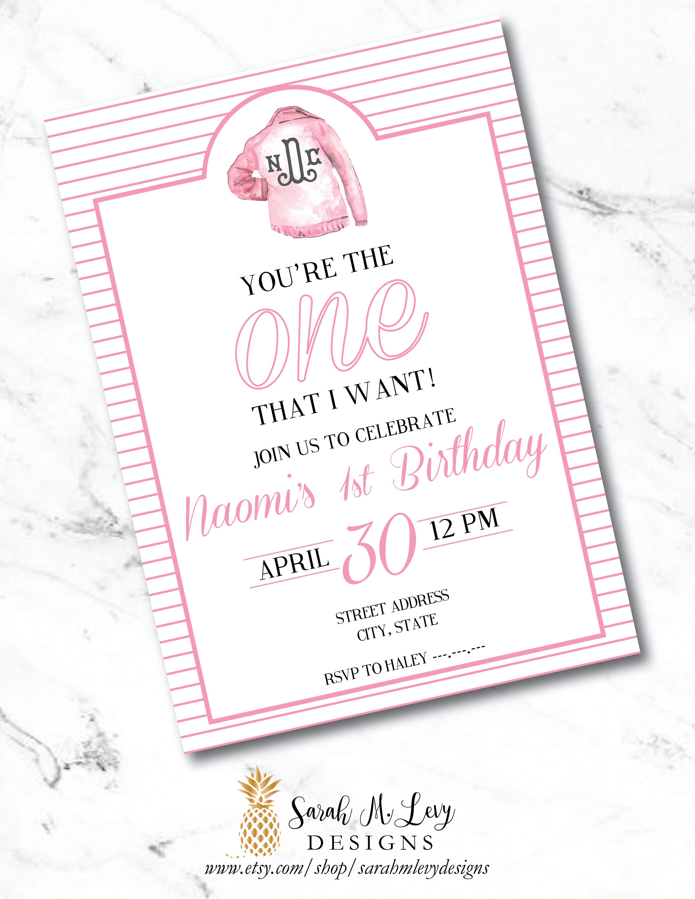 Youre the ONE that I want First Birthday Grease Theme Birthday Invitation