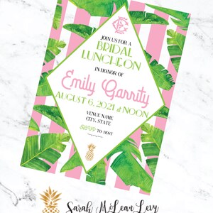 Preppy Palm Stripe Monogram Party Invitation