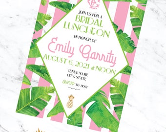 Preppy Palm Stripe Monogram Party Invitation