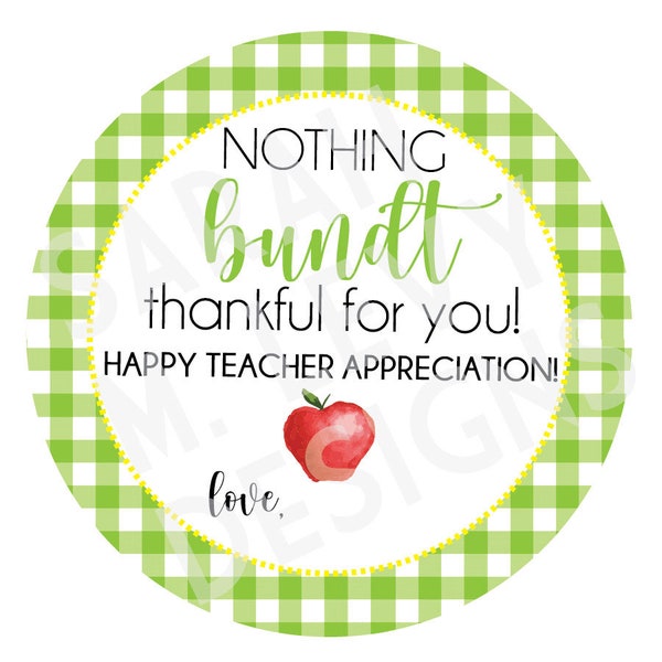 Teacher Appreciation Nothing Bundt Cake Label Preppy Gingham Tag with Apple