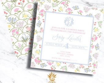 Grand Millenial Chinoiserie Dainty Floral Party Invitation for Bridal Showers, Birthdays, Garden Party, Baptism