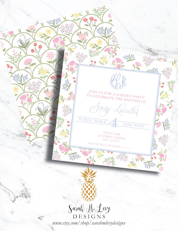 Grand Millenial Chinoiserie Dainty Floral Party Invitation for Bridal Showers, Birthdays, Garden Party, Baptism