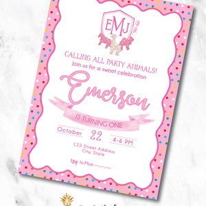 Frosted Animal Cookie Monogram Girl First Birthday Unique Party Invitation
