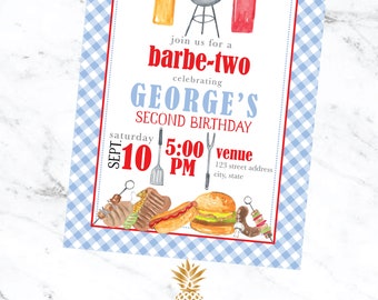 Barbe-TWO BURGER BASH grill cookout themed birthday party with watercolor burgers, hotdogs and monogram