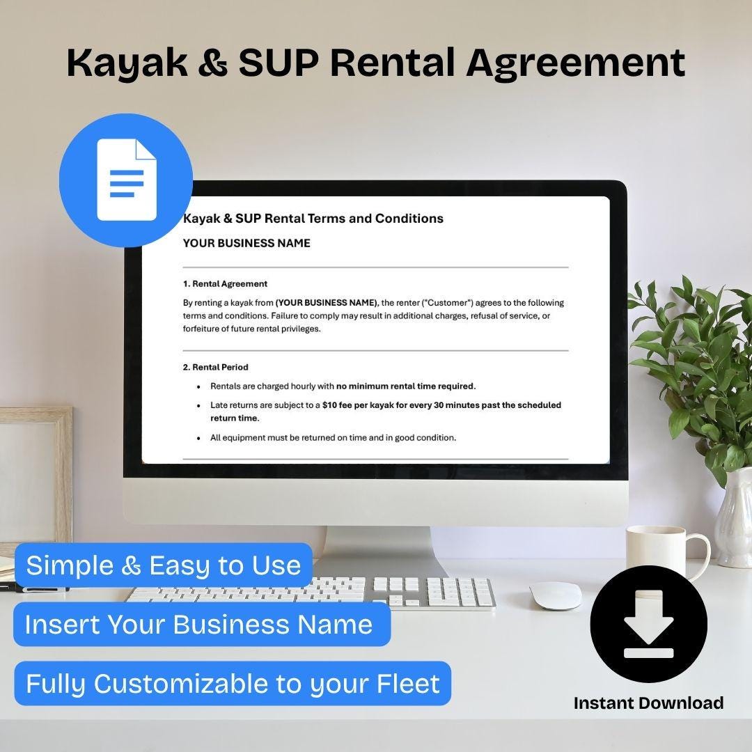 Sup Org Templete Kayak & SUP Rental Agreement Template: Water Sports Contract (editable ...