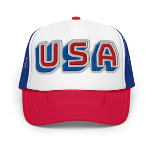 USA Foam Trucker Hat – American Flag Hat for 4th of July, Patriotic Camping Hat for Outdoor Enthusiasts