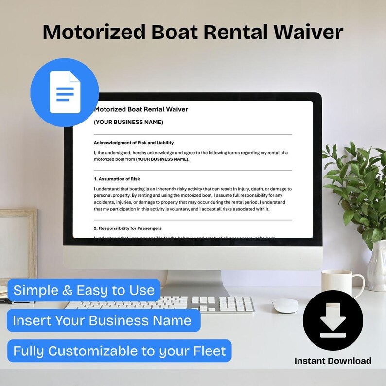 Motorized Boat Rental Waiver Template: Editable Liability Release (word ...