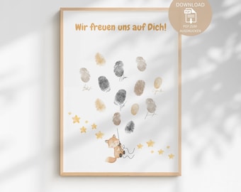Księga Gości na Baby Shower z Odciskami Palców | Księga Gości na Baby Shower | Plakat z Odciskami Palców | Pobierz PDF