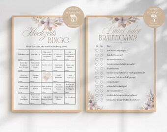 Zestaw gier weselnych | Panna młoda lub Pan młody i bingo | Zestaw 2 szt. | Rozrywka weselna | Pobierz plik PDF A4
