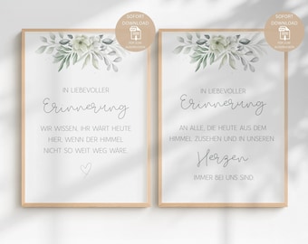 Wedding Memorial Plaque Set | In Loving Memory | Bundle of 2 | Plaque for the Deceased | PDF Download A4