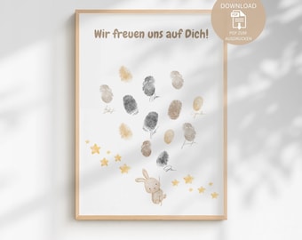 Księga Gości na Baby Shower z Odciskami Palców | Księga Gości na Baby Shower | Plakat z Odciskami Palców | Pobierz PDF