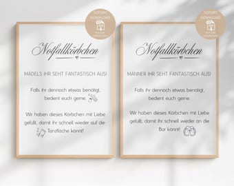 Zestaw koszy ratunkowych | Pomoc w drobnych wypadkach | Dla kobiet i mężczyzn | Zestaw 2-częściowy | Zestaw ratunkowy na ślub | Pobierz plik PDF A4