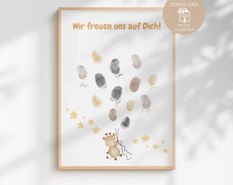 Księga Gości na Baby Shower z Odciskami Palców | Księga Gości na Baby Shower | Plakat z Odciskami Palców | Pobierz PDF