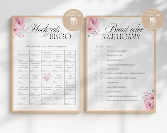 Zestaw gier weselnych | Panna młoda lub Pan młody i bingo | Zestaw 2 szt. | Rozrywka weselna | Pobierz plik PDF A4