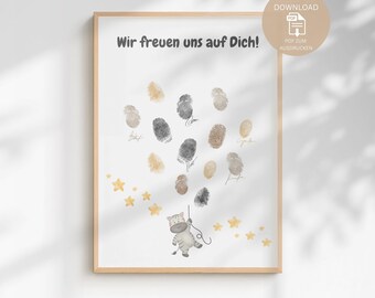 Księga Gości na Baby Shower z Odciskami Palców | Księga Gości na Baby Shower | Plakat z Odciskami Palców | Pobierz PDF
