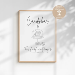 Candybar Schild Hochzeit | Naschkatzen & Süßigkeiten | Candy Bar Aufsteller | Süßigkeiten Buffet Schild | PDF Download A4