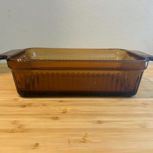 Anchor Hocking 1409 Amber Brown Glass Loaf Baking Dish 1 QT 5&quot;x 8” Ovenproof