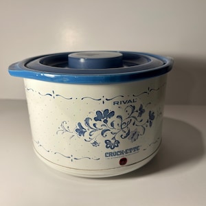 Vintage Rival Crock-Ette 1 Quart Slow Cooker Model 3205 Blue Delft - Works!