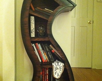 Free shipping/Handmade 4ft Curved Bookshelf Oak Stained/Blk