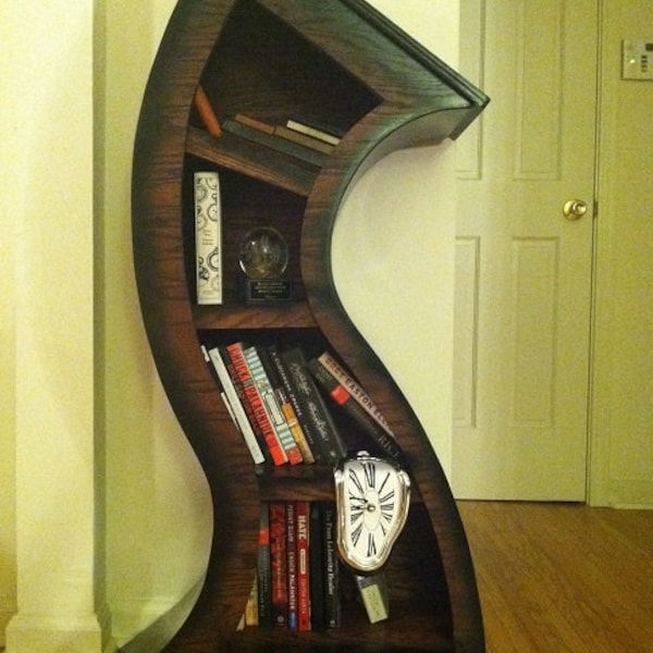 Free shipping/Handmade 4ft Curved Bookshelf Oak Stained/Blk