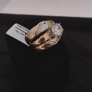 14k Solid Gold Heart Wedding Ring Trio: Cubic Zirconia Bridal Set