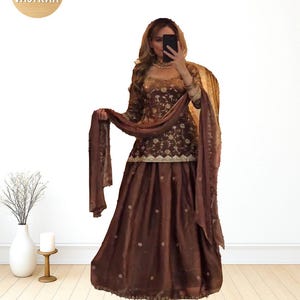 Brown Mirror Work Sharara Set | Indian Party Wear outfit Eid Wedding Dress for Women wedding Guestwear outfit for women sharara suit indian