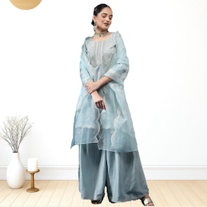 Sky Blue Pakistani Sharara Salwar Suit for Women  Indian Ethnic Party Wear Dress with Dupatta Party Wedding Guest Wear Traditonal Dress USA