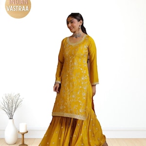 Yellow Pakistani Sharara Salwar Suit for Women Haldi Ethnic Party Wear Dress with Dupatta Party Wedding Guest Wear Traditonal Dress USA