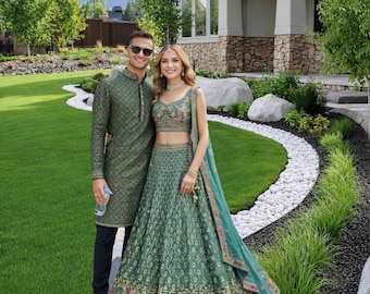 Lehenga choli vert sarcelle pour réception de mariage indien, vêtements d'invité, zari et broderie de sequins