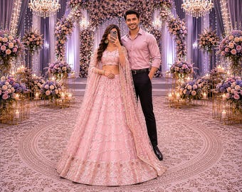 Pink Lehenga Choli Women Indian Wedding Reception Guest Wear Net Chaniya (Custom Fit)