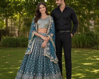 Teal Blue Lehenga choli ready to wear for party reception festival wear dress for women