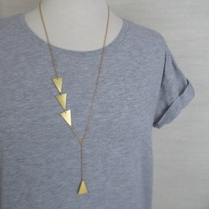 Veleta - Asymmetric Triangle Long Gold Brass Y Necklace in Arrow Pendant Shape; Collier Triangle; Dreieck Messing by InfinEight