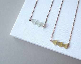 Koi - Semi-Precious Triangle Layering Necklace on Copper Chain; Pastel Yellow, Green Fluorite Triangles; Geometric Stone by InfinEight