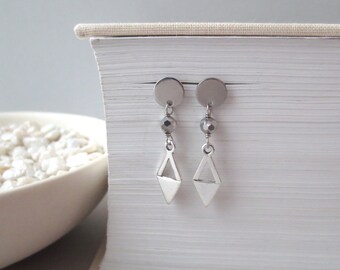 Brio - Small Silver Diamond Spike Sparkling Triangle Post Drop Earrings; Sparkly Geometric Studs (Petites Boucles Argentées) by InfinEight