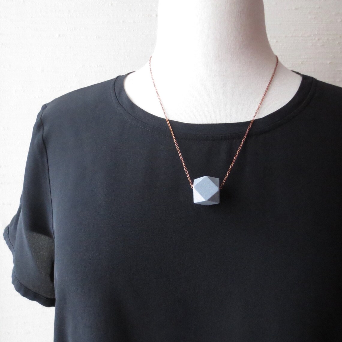 Juyn Copper and Grey Wood Block Necklace Faceted Geometric Etsy Canada