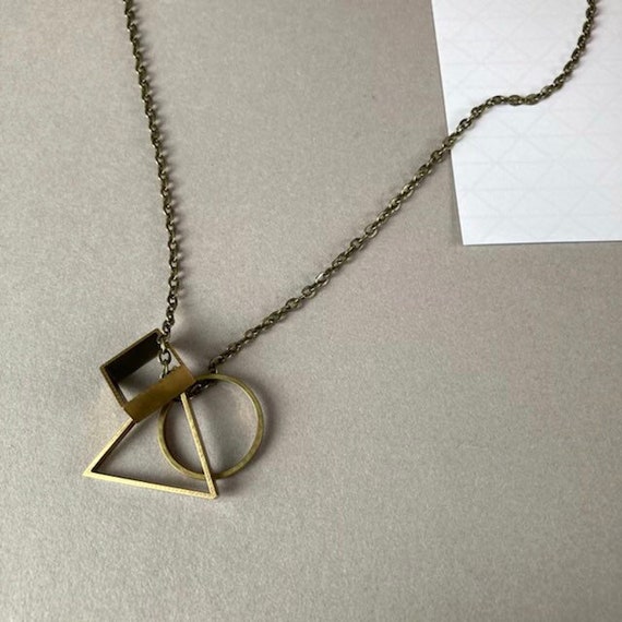 Convex - Brass Geometric Necklace With Triangle, Circle and