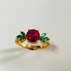 Vintage 18k Gold Pleted Vermeil Ruby and Emerald Ring Gift for Wife