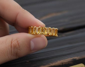 Banda de eternidad de citrino natural, chapada en oro de 18 k, regalo de aniversario, banda de bodas.