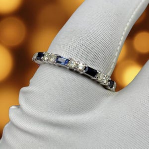 Natural Blue Sapphire Diamond Eternity Band: Sterling Silver Wedding Ring Gift
