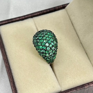 Emerald Green Gemstone Cluster Ring: Sterling Silver Cocktail Jewelry