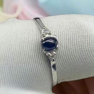 Blue Sapphire with Diamond Ring, Oval Gemstone with Floral Band, 925 Sterling Silver Antique Style Promise Ring, Dainty Retro Jewelry