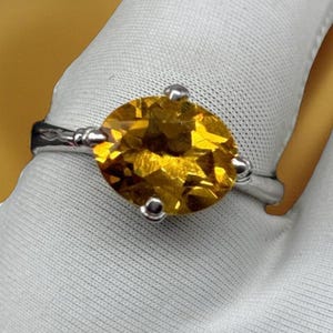 Oval Citrine Solitaire Ring: Sterling Silver November Birthstone Jewelry