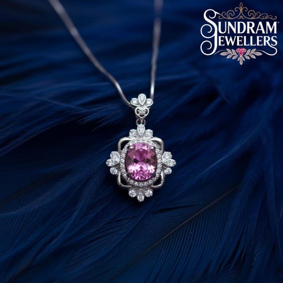 Handmade Pink Sapphire with Moissanite Necklace | 925 Silver Party Wear Jewelry for Women.