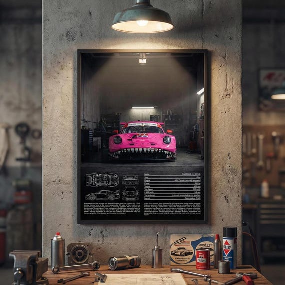 Porsche Roxy Pink 911 GT3 R Poster | IMSA Racing Wall Art
