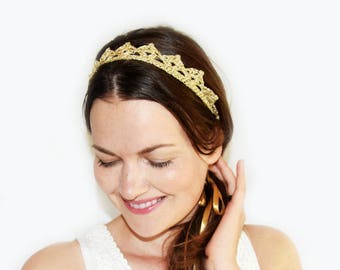 Bohemian Headpiece, Bridal Crown Headband, Bohemian Wedding Tiara, Bridal Tiara, Gold Headband Bride, Gold Headband Crown, Princess Crown