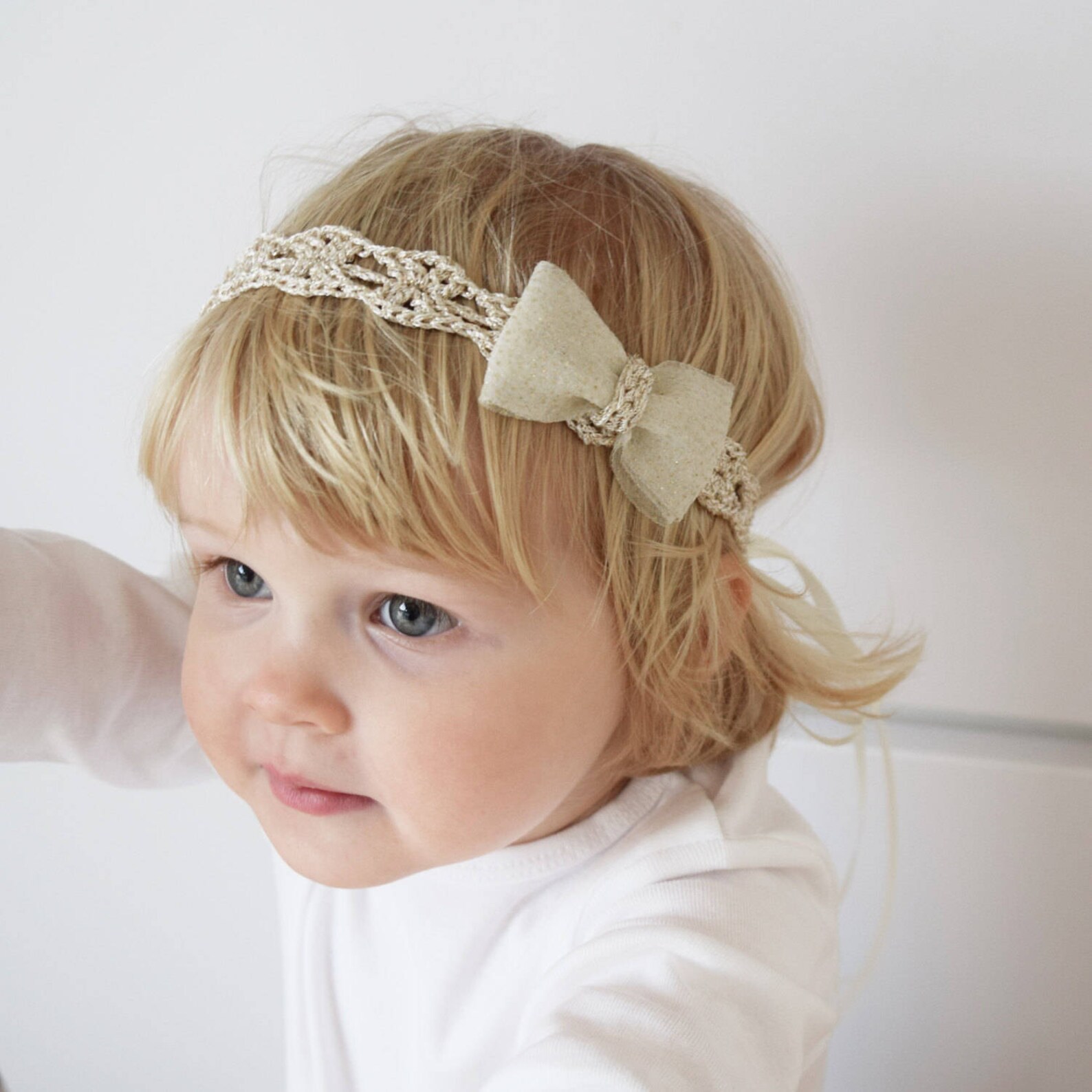 Baby Girl Gold Headband Gold Newborn Headband Baby Bow Etsy