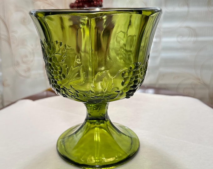 Featured listing image: Indiana Glass Avocado Green Footed Bowl