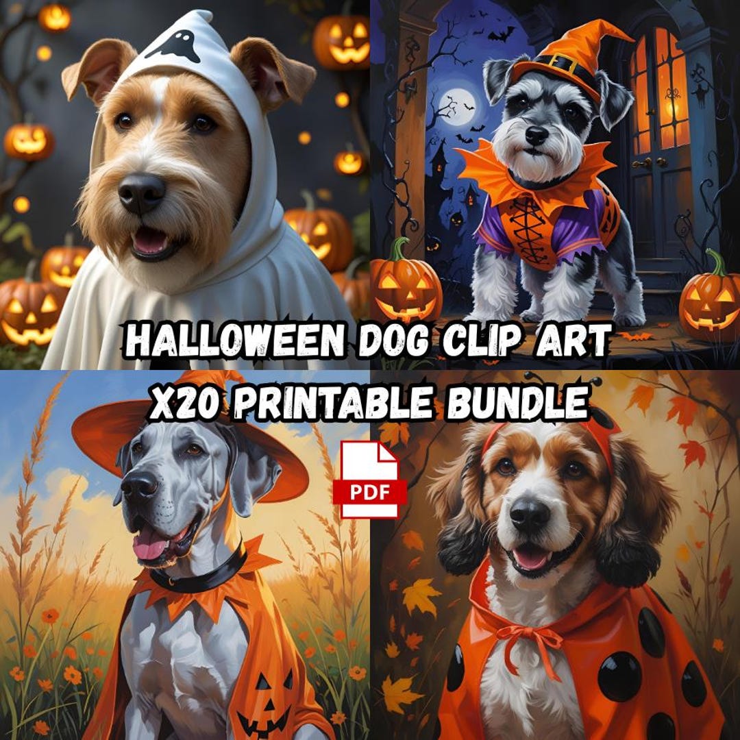 Halloween Dogs in Costume Art Printables (PDF Download, 20 Breeds) - Etsy