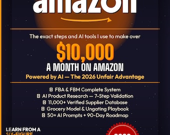 Guide du vendeur IA Amazon 2026, méthode IA étape par étape pour gagner 10 000 $/mois | Plan directeur Amazon FBA et Fbm pour débutants à experts | Ebook
